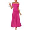 ZESICA Women’s Off The Shoulder Maxi Dress 2026 Summer Sleeveless Casual Slim Swing Pleated Formal Party Dresses(Rose)