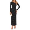 ZESICA Women’s Spring Floral Off Shoulder Bodycon Maxi Dresses 2026 Long Sleeve Ruched Elegant Cocktail Party Dress(Black)