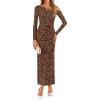 ZESICA Women’s Spring Floral Off Shoulder Bodycon Maxi Dresses 2026 Long Sleeve Ruched Elegant Cocktail Party Dress(Brown)