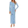 ZESICA Women’s Spring Floral Off Shoulder Bodycon Maxi Dresses 2026 Long Sleeve Ruched Elegant Cocktail Party Dress(Dustyblue)