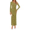 ZESICA Women’s Spring Floral Off Shoulder Bodycon Maxi Dresses 2026 Long Sleeve Ruched Elegant Cocktail Party Dress(Green)