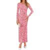 ZESICA Women’s Spring Floral Off Shoulder Bodycon Maxi Dresses 2026 Long Sleeve Ruched Elegant Cocktail Party Dress(Pink)