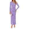 ZESICA Women’s Spring Floral Off Shoulder Bodycon Maxi Dresses 2026 Long Sleeve Ruched Elegant Cocktail Party Dress(Purple)