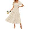 ZESICA Women‘s Summer Boho Floral Midi Dress 2026 Casual Short Sleeve Square Neck Flowy Beach Vacation Long Dress(Apricot)