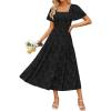 ZESICA Women‘s Summer Boho Floral Midi Dress 2026 Casual Short Sleeve Square Neck Flowy Beach Vacation Long Dress(Black)