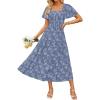 ZESICA Women‘s Summer Boho Floral Midi Dress 2026 Casual Short Sleeve Square Neck Flowy Beach Vacation Long Dress(Dustyblue)