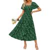 ZESICA Women‘s Summer Boho Floral Midi Dress 2026 Casual Short Sleeve Square Neck Flowy Beach Vacation Long Dress(Green)