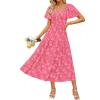 ZESICA Women‘s Summer Boho Floral Midi Dress 2026 Casual Short Sleeve Square Neck Flowy Beach Vacation Long Dress(Hotpink)