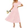 ZESICA Women‘s Summer Boho Floral Midi Dress 2026 Casual Short Sleeve Square Neck Flowy Beach Vacation Long Dress(Light Pink)