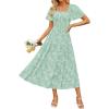 ZESICA Women‘s Summer Boho Floral Midi Dress 2026 Casual Short Sleeve Square Neck Flowy Beach Vacation Long Dress(Sage)