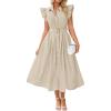 ZESICA Womens Summer Button Midi Dresses 2026 Flutter Short Sleeve Belted Business Casual Work Long Dresses with Pockets(Natural)