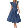 ZESICA Womens Summer Button Midi Dresses 2026 Flutter Short Sleeve Belted Business Casual Work Long Dresses with Pockets(Navy)