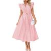 ZESICA Womens Summer Button Midi Dresses 2026 Flutter Short Sleeve Belted Business Casual Work Long Dresses with Pockets(Pink)