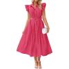 ZESICA Womens Summer Button Midi Dresses 2026 Flutter Short Sleeve Belted Business Casual Work Long Dresses with Pockets(Rose Pink)