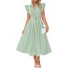 ZESICA Womens Summer Button Midi Dresses 2026 Flutter Short Sleeve Belted Business Casual Work Long Dresses with Pockets(Sage)