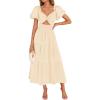 ZESICA Womens Summer Casual Flowy Vacation Maxi Dress 2026 Short Puff Sleeve A Line Smocked Cutout Beach Party Dresses(Apricot)
