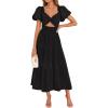 ZESICA Womens Summer Casual Flowy Vacation Maxi Dress 2026 Short Puff Sleeve A Line Smocked Cutout Beach Party Dresses(Black)
