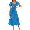 ZESICA Womens Summer Casual Flowy Vacation Maxi Dress 2026 Short Puff Sleeve A Line Smocked Cutout Beach Party Dresses(Cobalt)
