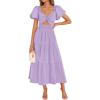 ZESICA Womens Summer Casual Flowy Vacation Maxi Dress 2026 Short Puff Sleeve A Line Smocked Cutout Beach Party Dresses(Purple)