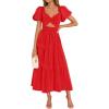 ZESICA Womens Summer Casual Flowy Vacation Maxi Dress 2026 Short Puff Sleeve A Line Smocked Cutout Beach Party Dresses(Red)