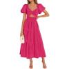 ZESICA Womens Summer Casual Flowy Vacation Maxi Dress 2026 Short Puff Sleeve A Line Smocked Cutout Beach Party Dresses(Rose)