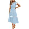 ZESICA Womens Summer Casual Smocked Midi Dress 2026 Flutter Short Sleeve High Waist Tiered Flowy Boho Vacation Dresses(Blue)