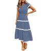 ZESICA Womens Summer Casual Smocked Midi Dress 2026 Flutter Short Sleeve High Waist Tiered Flowy Boho Vacation Dresses(Dusty Blue)