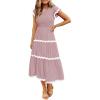 ZESICA Womens Summer Casual Smocked Midi Dress 2026 Flutter Short Sleeve High Waist Tiered Flowy Boho Vacation Dresses(Pink)