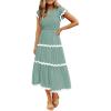 ZESICA Womens Summer Casual Smocked Midi Dress 2026 Flutter Short Sleeve High Waist Tiered Flowy Boho Vacation Dresses(Turquoise)