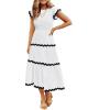 ZESICA Womens Summer Casual Smocked Midi Dress 2026 Flutter Short Sleeve High Waist Tiered Flowy Boho Vacation Dresses(White)
