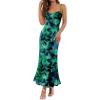 ZESICA Womens Summer Floral Spaghetti Straps Maxi Dress 2026 Sleeveless Square Neck Bodycon Beach Boho Long Dresses(Green)