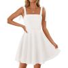 ZESICA Womens Summer Sleeveless Mini Dress Tie Shoulder Square Neck High Waist Swing A Line Short Sundresses(White)