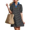ZESICA Womens Summer Striped T Shirt Mini Dresses 2026 Casual Lapel V Neck Short Sleeve Flowy A Line Beach Vacation Dress(Black)