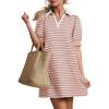 ZESICA Womens Summer Striped T Shirt Mini Dresses 2026 Casual Lapel V Neck Short Sleeve Flowy A Line Beach Vacation Dress(Pink)
