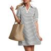 ZESICA Womens Summer Striped T Shirt Mini Dresses 2026 Casual Lapel V Neck Short Sleeve Flowy A Line Beach Vacation Dress(White)