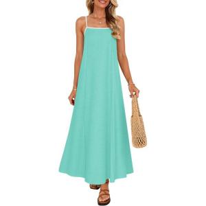 ZESICA Women’s 2026 Summer Boho Sleeveless Maxi Dress Spaghetti Straps Casual Flowy A Line Beach Party Long Dresses(Aqua)