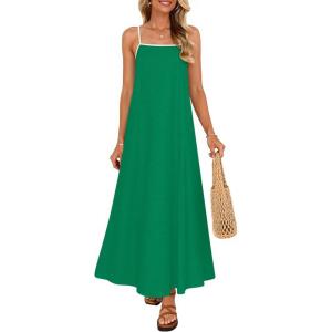 ZESICA Women’s 2026 Summer Boho Sleeveless Maxi Dress Spaghetti Straps Casual Flowy A Line Beach Party Long Dresses(Green)
