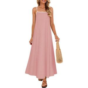 ZESICA Women’s 2026 Summer Boho Sleeveless Maxi Dress Spaghetti Straps Casual Flowy A Line Beach Party Long Dresses(Pink)
