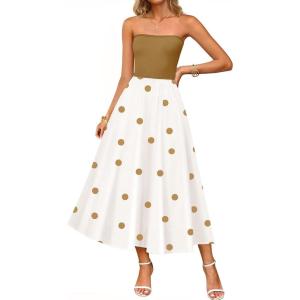 ZESICA Women’s 2026 Summer Boho Strapless Midi Dress Off Shoulder Polka Dot Printed Flowy A Line Long Dresses with Pockets