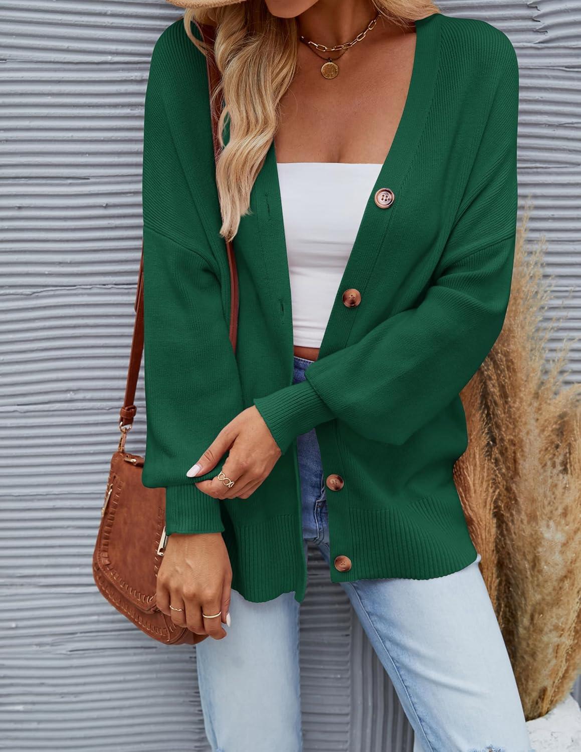 imageZESICA Womens 2026 Fall Casual Long Sleeve Cardigan V Neck Button Down Open Front Knit Loose Oversized Sweater CoatDarkgreen