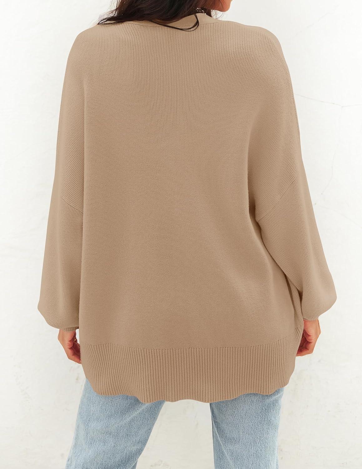 imageZESICA Womens 2026 Fall Casual Long Sleeve Cardigan V Neck Button Down Open Front Knit Loose Oversized Sweater CoatKhaki