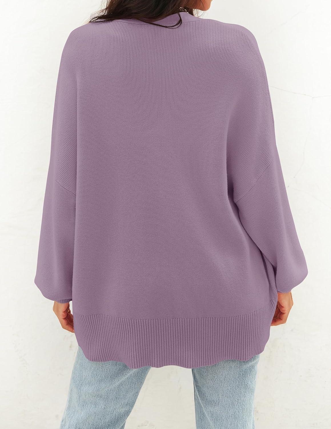 imageZESICA Womens 2026 Fall Casual Long Sleeve Cardigan V Neck Button Down Open Front Knit Loose Oversized Sweater CoatPurple