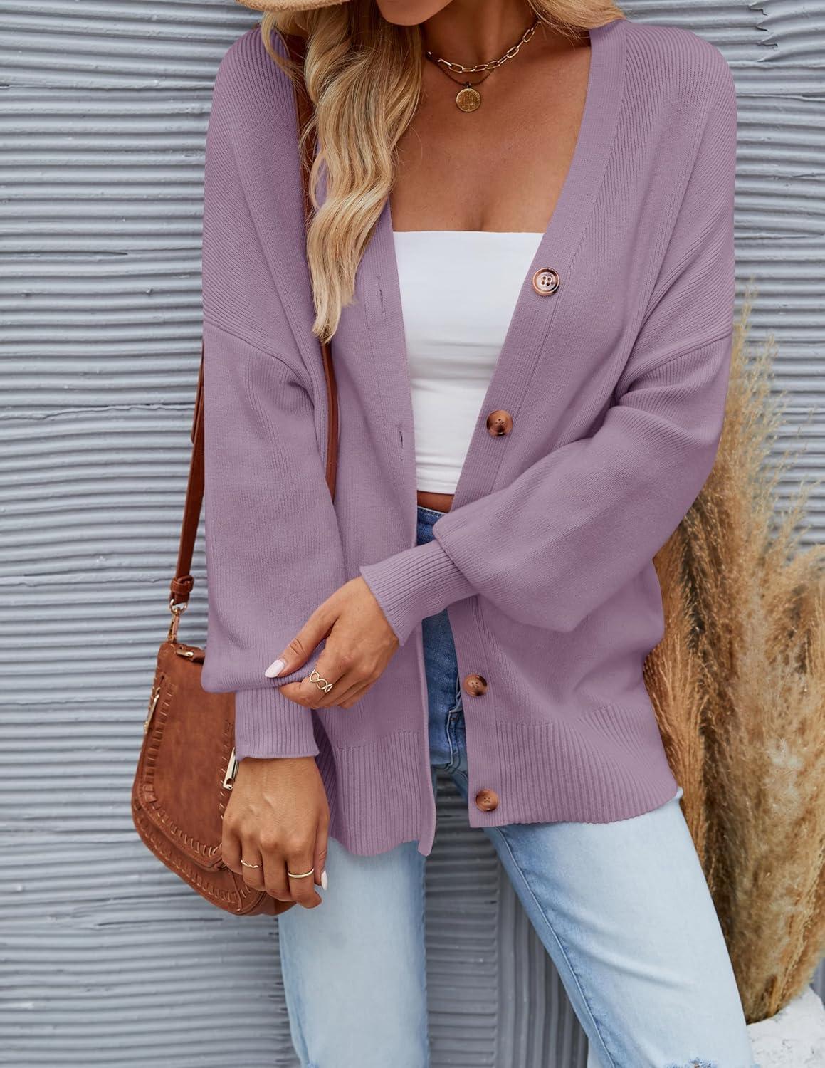 imageZESICA Womens 2026 Fall Casual Long Sleeve Cardigan V Neck Button Down Open Front Knit Loose Oversized Sweater CoatPurple