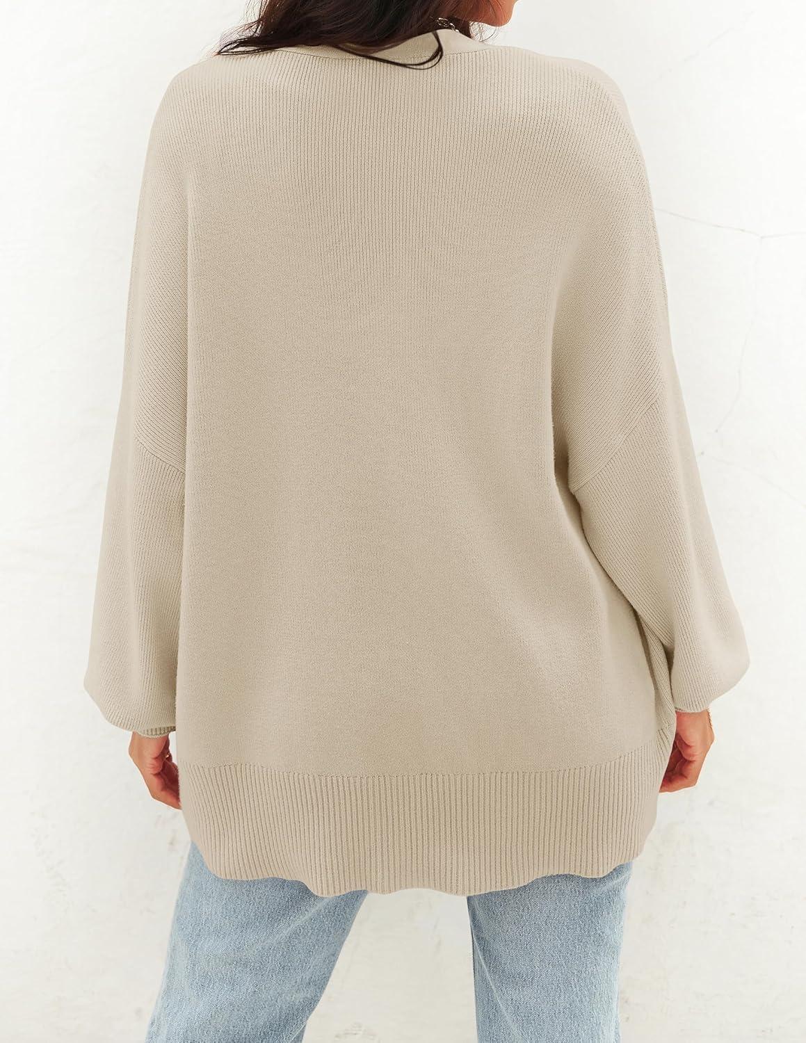 imageZESICA Womens 2026 Fall Casual Long Sleeve Cardigan V Neck Button Down Open Front Knit Loose Oversized Sweater CoatSand