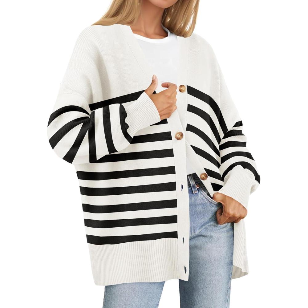 imageZESICA Womens 2026 Fall Casual Long Sleeve Cardigan V Neck Button Down Open Front Knit Loose Oversized Sweater CoatIvory
