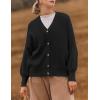 ZESICA Women’s 2026 Fall Casual Long Sleeve Cardigan V Neck Button Down Open Front Knit Loose Oversized Sweater Coat(Black)