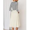 ZESICA Womens Long Sleeve Striped Midi Dresses Crewneck Button Ribbed Knit Pleated A Line Swing Sweater Dress(Apricot)