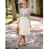 ZESICA Womens Long Sleeve Striped Midi Dresses Crewneck Button Ribbed Knit Pleated A Line Swing Sweater Dress(Apricot)
