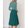 ZESICA Womens Long Sleeve Striped Midi Dresses Crewneck Button Ribbed Knit Pleated A Line Swing Sweater Dress(Dark Green)