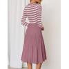 ZESICA Womens Long Sleeve Striped Midi Dresses Crewneck Button Ribbed Knit Pleated A Line Swing Sweater Dress(Purple)